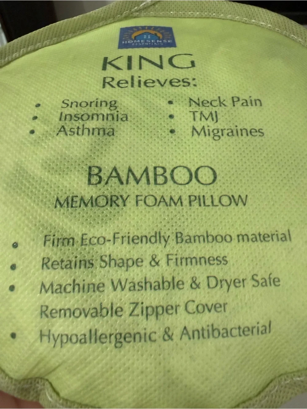 King Bamboo Memory Foam Pillow - NWT